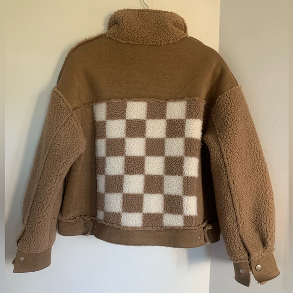 Miss Me Brown and White Checkered Cropped Button Up Sweater Jacket Size Small!! - Picture 11 of 15